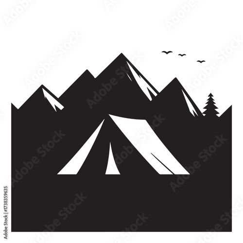 Minimal Mountain Camping Vector