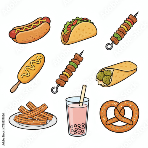 Street food icons isolated on white background
