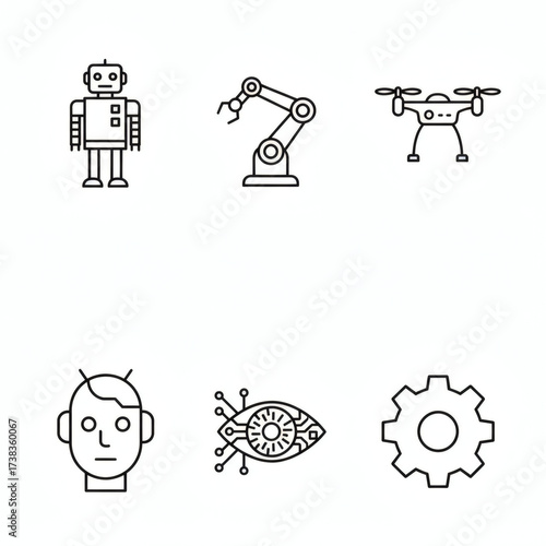 Artificial intelligence icons isolated on white background