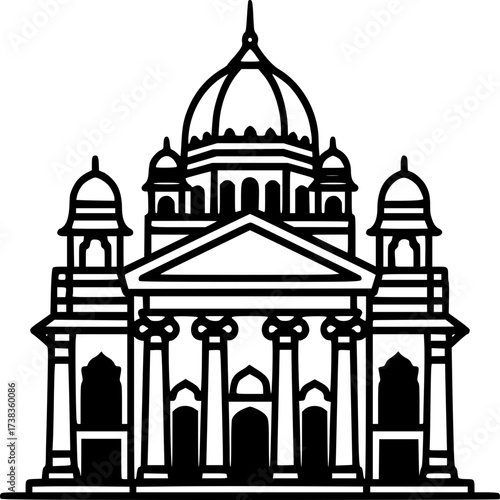 Architectural Marvel Silhouette: A meticulously crafted monochrome silhouette showcases an iconic building, evoking the grandeur of architectural design with its symmetrical composition.