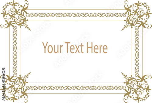 Your Text Here Frame | Decorative Beige Border with Floral Ornament Corners for Invitations, Announcements, and Design Templates