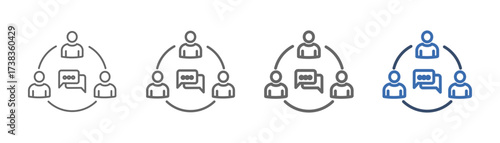 
outline icon set communication with design of three people having discussion
