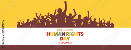 Human Rights Day Social Media Banner Template with Protest Silhouettes, crowd, Raised Fist Breaking Chains, Peace Symbol Background, Awareness Design for Equality, Freedom, and Humanity