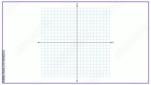 A coordinate plane with x and y axis on a grid paper for mathematical representation and plotting data