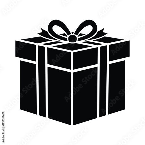 Black Silhouette of a Gift Box with a Bow present ribbon