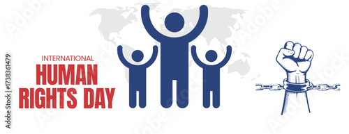 Human Rights Day banner template with protest awareness geometric men art silhouette, freedom equality symbol, raised fist, and social media cover background for justice and humanity promotion