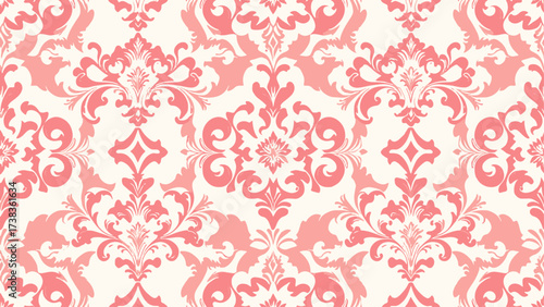 Damask seamless pattern with light pink floral elements, vintage style, luxury design, vector illustration elegant for textile, wall paper, bedding, curtains, cushion cover, rug, upholstery fabric