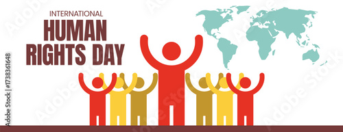 Human Rights Day banner template design with geometric men art, freedom vector silhouette, equality and humanity justice background for social media cover header design