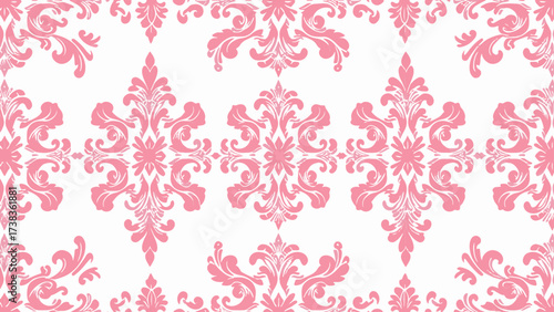 Damask seamless pattern with light pink floral elements, vintage style, luxury design, vector illustration elegant for textile, wall paper, bedding, curtains, cushion cover, rug, upholstery fabric