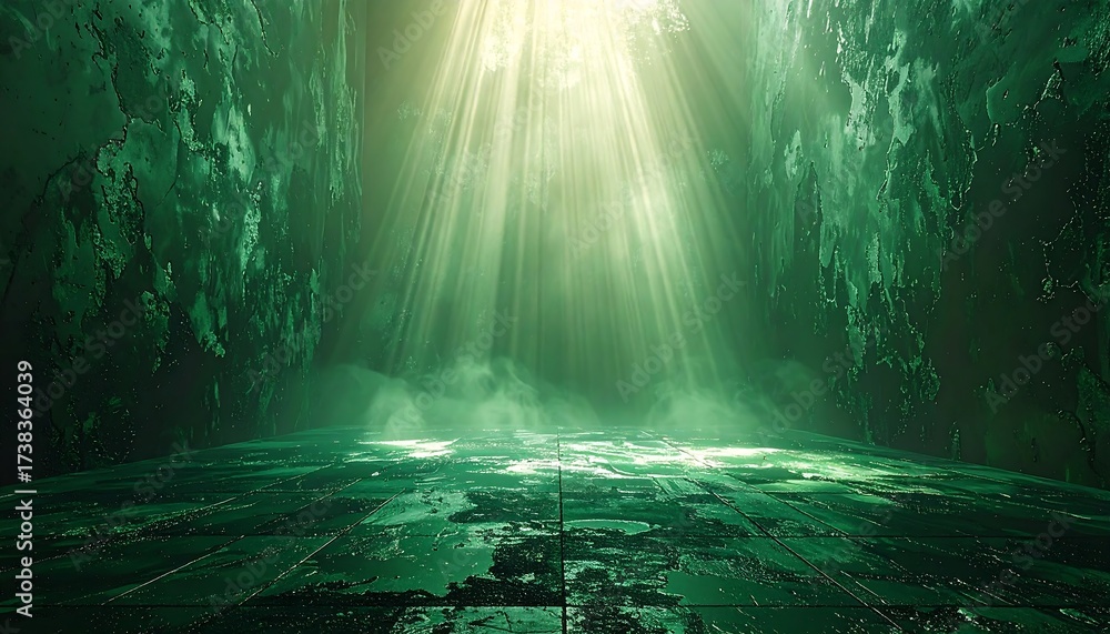 Obraz premium Mystical Green Light Illuminating a Lush Forest Scene.
