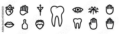 Collection of diverse line art icons presenting various concepts on a clean white background ideal for design projects