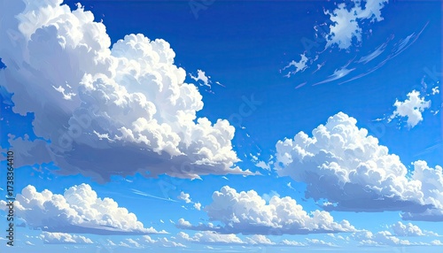 Pixel Art of Fluffy White Clouds Against Vivid Blue Sky