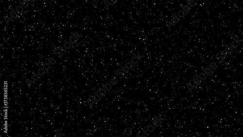 Abstract render of a black background with many small white dots representing stars or dust particles. Space cosmic effect for design.