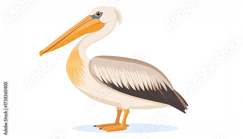 Pixel Art White Pelican Illustration with Orange Beak and Feet Isolated on White Background Vector Graphic