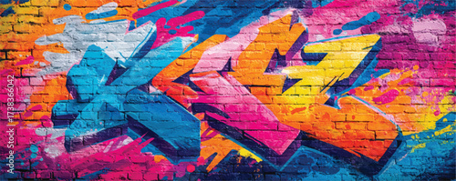 Colorful Abstract Graffiti Art on Brick Wall Backdrop Creating Vibrant Urban Texture and Artistic Expression