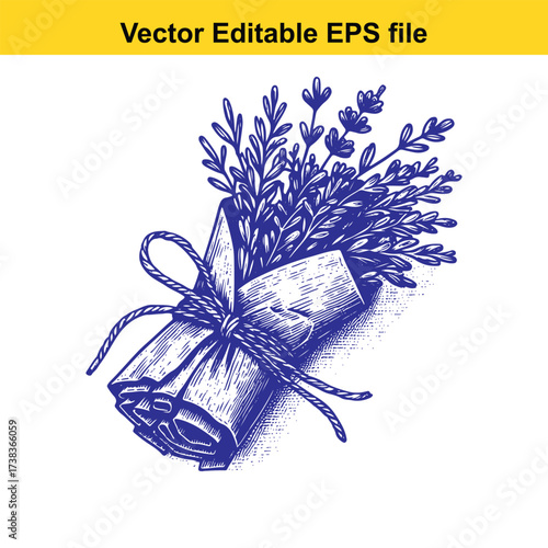 Vector art of bouquet of lavender tied with a ribbon