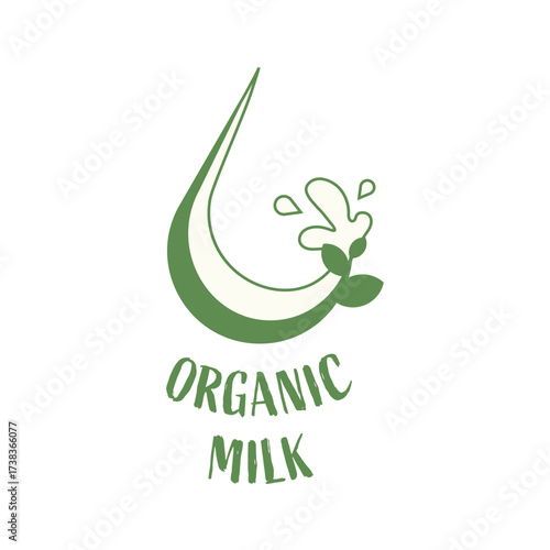 This design showcases a logo for organic milk, highlighting freshness and eco-friendly practices. It emphasizes environmental conservation efforts on a sustainable farm.