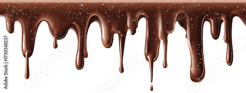 Delicious dark chocolate dripping with a smooth glossy texture isolated on white background showcasing tempting dessert indulgence and confectionary delight