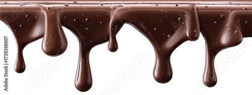 Delicious dark chocolate dripping with smooth texture and rich color on a clean white background