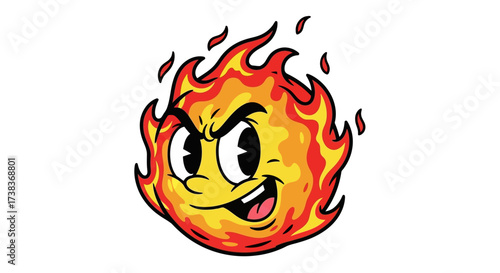 Cartoon Fireball Character with Evil Expression for Digital Design and Illustration