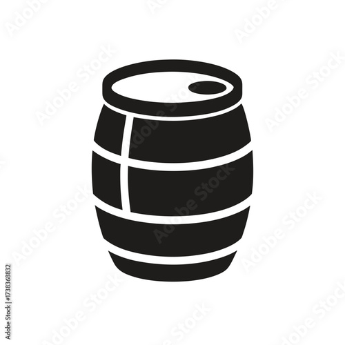 Illustration of a wooden barrel in black on transparent background silhouette