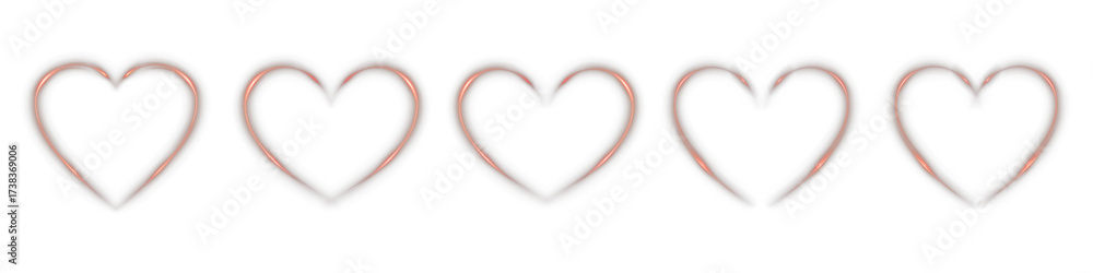 Red glowing hearts with sparkle light effect on transparent background. Romantic neon symbols for Valentine’s Day, wedding, party decoration, holiday banners, and love celebration design.