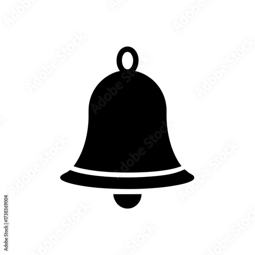 Illustration of a simple black bell icon on transparent background silhouette
