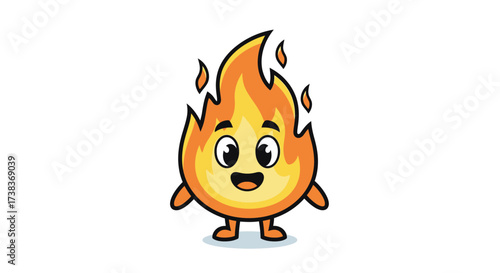 Cheerful flame character illustration with smiling face expressing a positive emotion on white