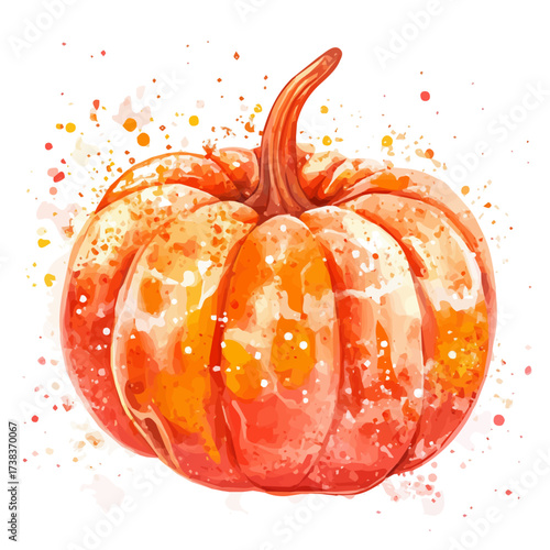 A Watercolor painting of pumpkin, delicately hand-painted with artistic brush strokes, minimal layout, white background, vector EPS. vector illustration