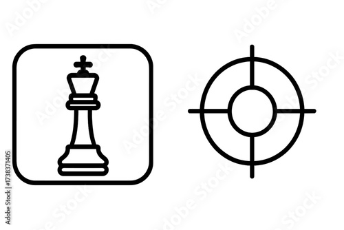 Chess king piece checkmate symbol with target focus icon. Strategy concept, game plan, checkmate illustration, tactical move, intellectual challenge, board game strategy, winning target.