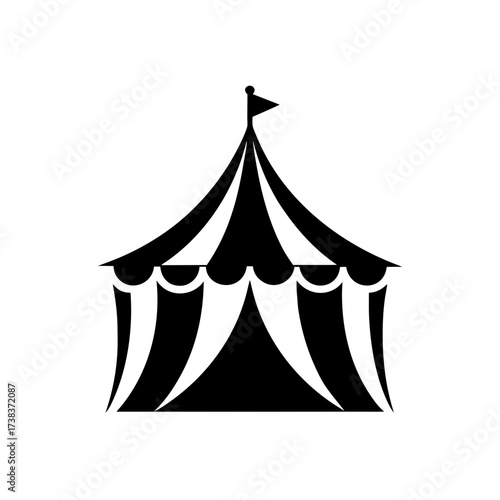 Illustration of a black and white circus tent on transparent background silhouette