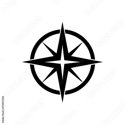 Black compass rose in a circle illustration on transparent background silhouette