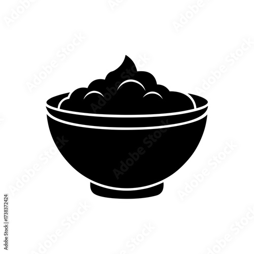 Black bowl filled with whipped topping food on transparent background silhouette