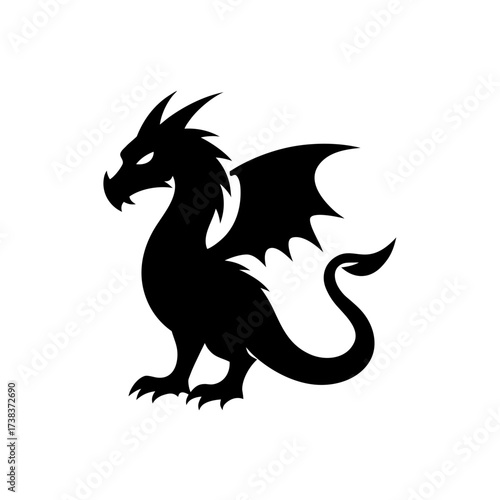 Silhouette of a winged mythical dragon beast on transparent background