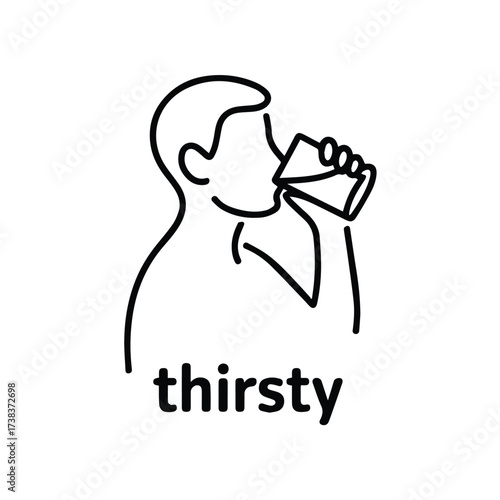 Thirsty man drinking water, vector illustration
