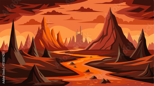 A treacherous and hostile environment with sharp and jagged formations of solidified lava jutting out of the ground in every direction. The landscape seems to swallow everything in