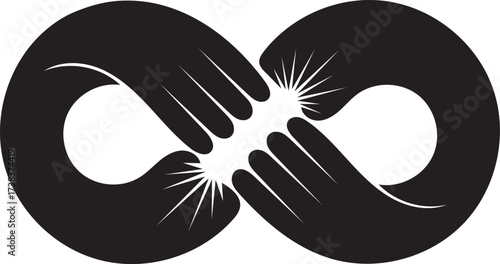 Abstract infinity symbol formed by interlocking hands representing connection unity and endless possibilities