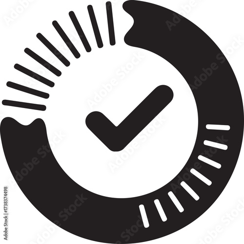 Circular progress bar icon with checkmark symbol indicating completion and success
