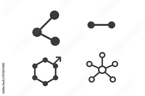 Vector connection and network icons with abstract design symbols, technology links and molecular structure concepts for digital communication and data sharing