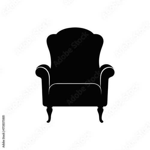 Silhouette of a classic armchair design on transparent background