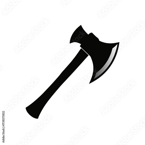 Illustration of a black axe with handle on transparent background silhouette