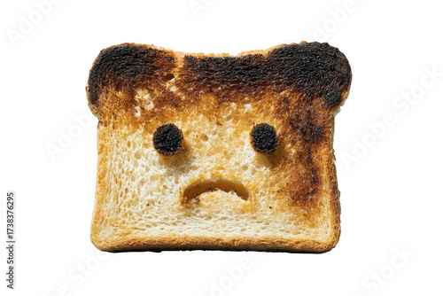 Sad burnt toast with a face on a transparent background