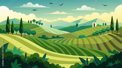 A sense of peace and tranquility can be felt at the vineyard with rolling hills covered in lush green vines and the soothing sound of birds chirping in the distance. The perfect