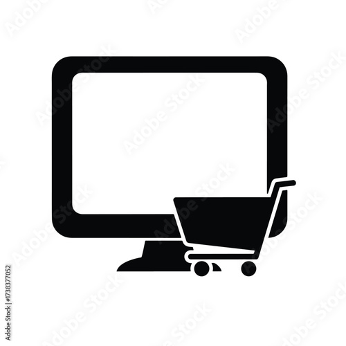 Digital shopping cart icon computer screen electronic commerce online retail purchase transaction - Vector illustration logo template