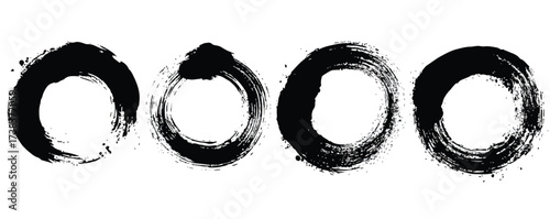 Enso Zen Circles of Ink Brush Strokes Representing Enlightenment and the Void on White Background