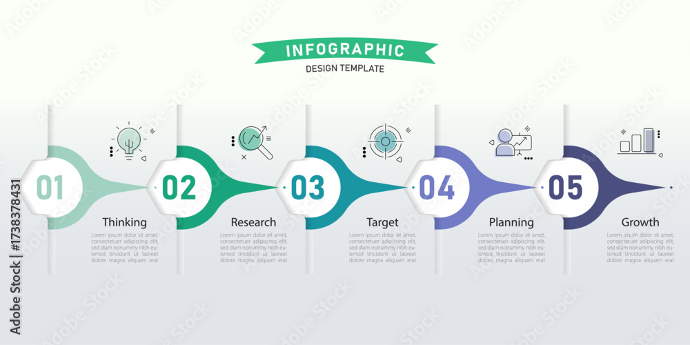 Naklejka premium Timeline Creator infographic template. 5 Step timeline journey, calendar Flat simple infographics design template. presentation graph. Business concept with 5 options, gantt vector illustration.