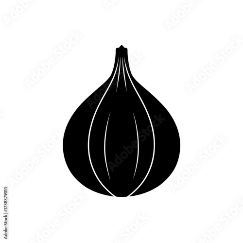 Illustration of a single black fig fruit on transparent background silhouette
