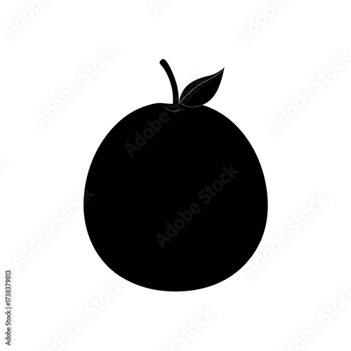 Silhouette of a simple apple with a leaf on transparent background