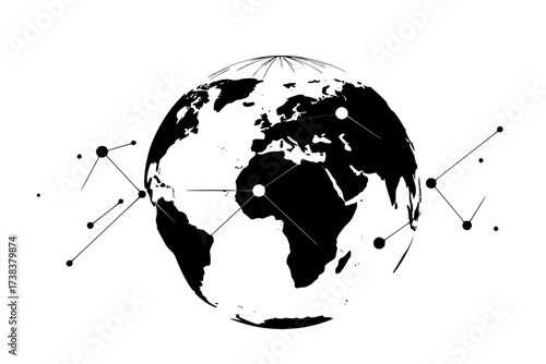 Black Vector Silhouette: Globe or World Map with Connecting Dots	