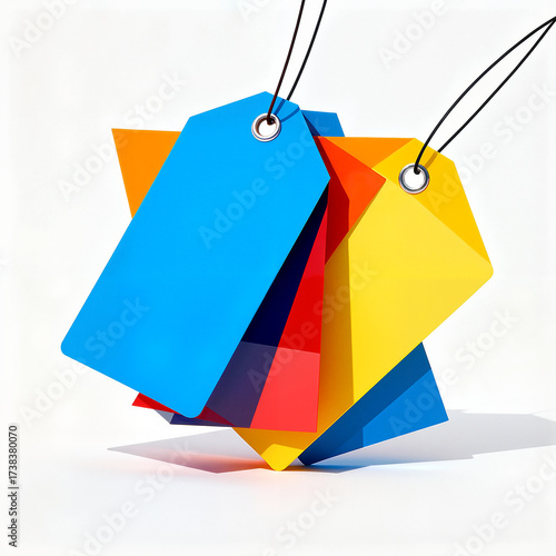 Colorful abstract paper tags on white background  